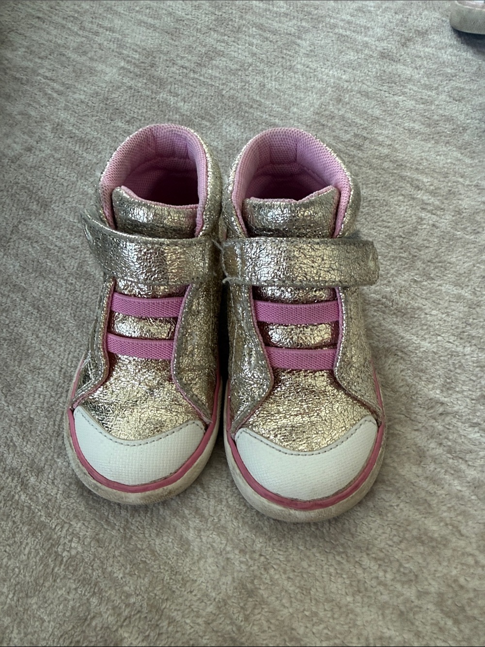 Kids Metallic Gold and Pink Velcro High-Top Sneakers